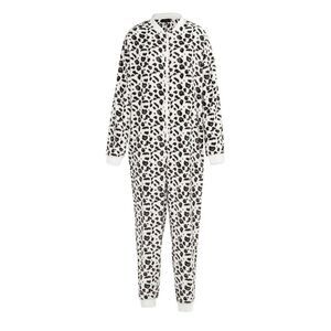 Linea Womens/Ladies Leopard Print Fleece All-In-One Nightwear / Black/White